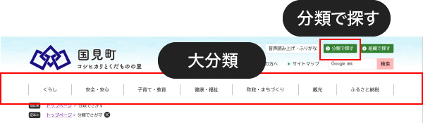 「分類でさがす」をクリックのイメージ